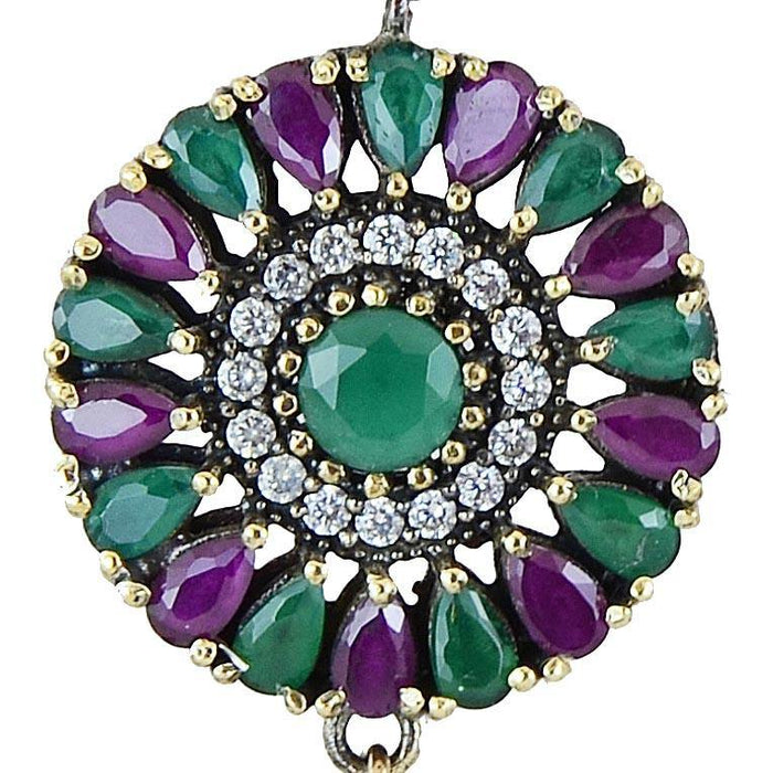 Silver Ruby Emerald 925 Sterling Earrings Ottoman Dome Dangle Drop - Kashmir Designs