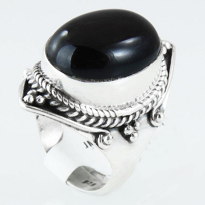 Size 7 Black Onyx Ring Sterling Silver Cabochon Oval Rings - Kashmir Designs