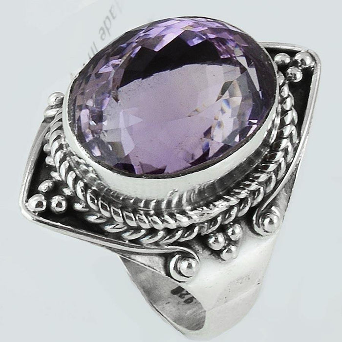 Size 8.5 Violet Amethyst Ring Sterling Silver Oval Rings - Kashmir Designs