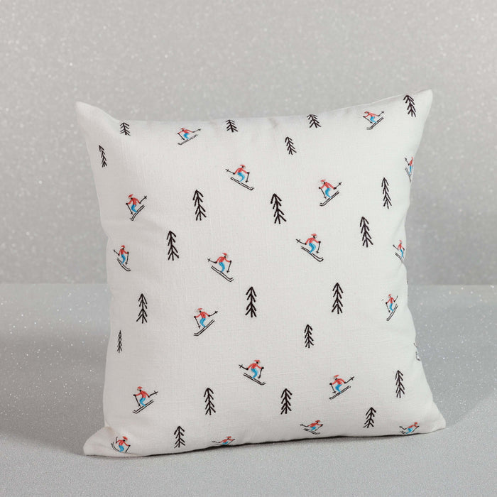 Decorative pillow with skiing pattern on a gray background