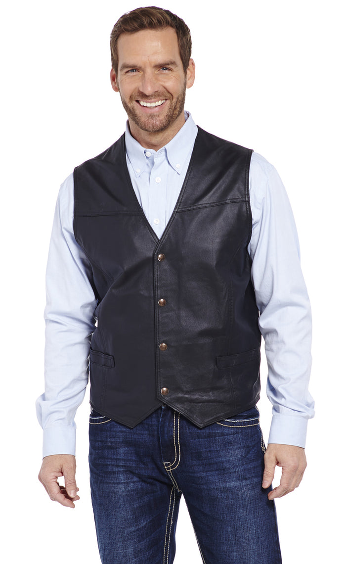 Circle S ML1059 BLK Snap Front Leather Vest Front View