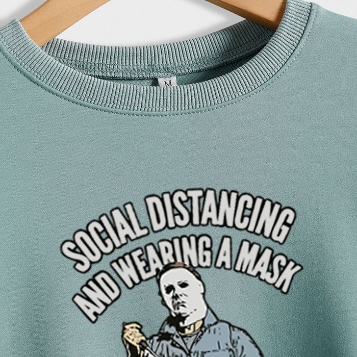SOCIAL DISTANCING AND LETTERPRINT CREW NECK BOTTOM LONG SLEEVE SWEATER