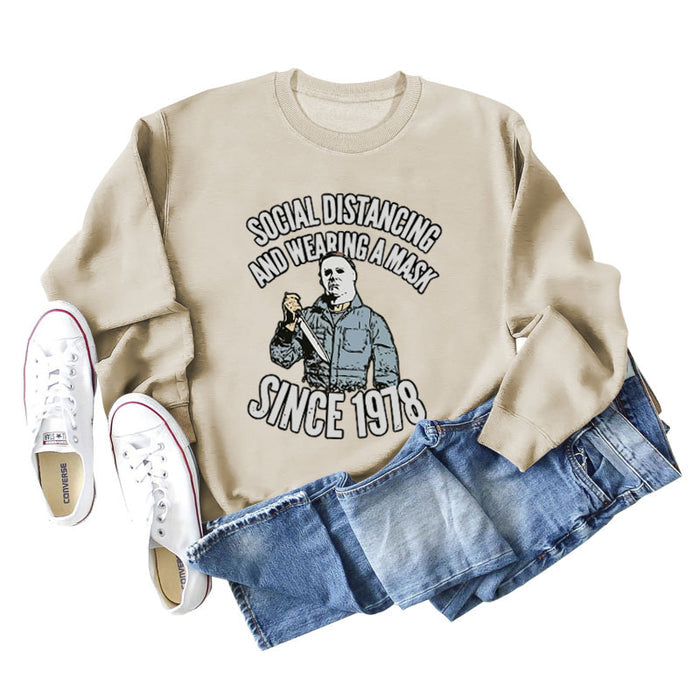 SOCIAL DISTANCING AND LETTERPRINT CREW NECK BOTTOM LONG SLEEVE SWEATER