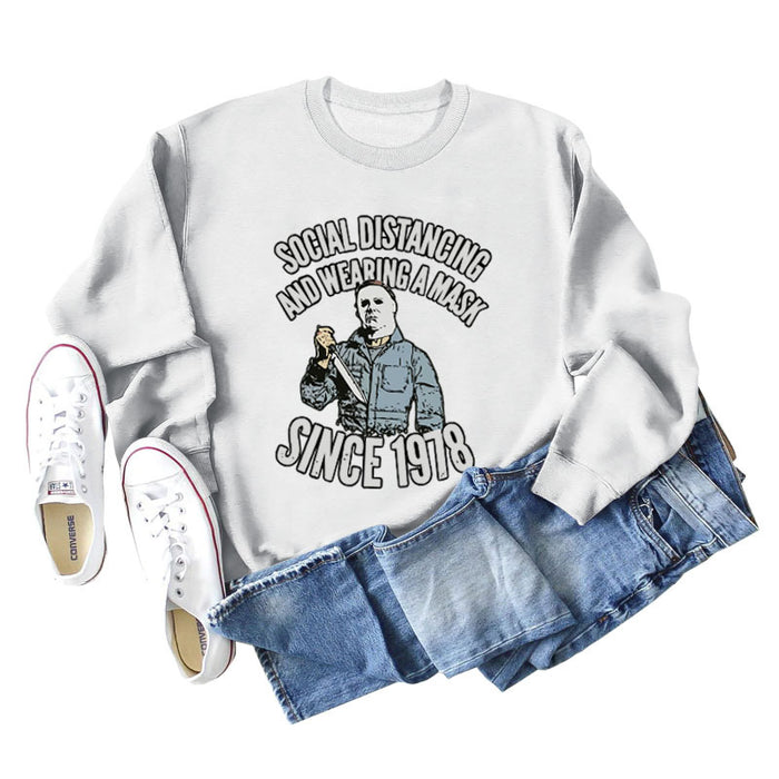 SOCIAL DISTANCING AND LETTERPRINT CREW NECK BOTTOM LONG SLEEVE SWEATER