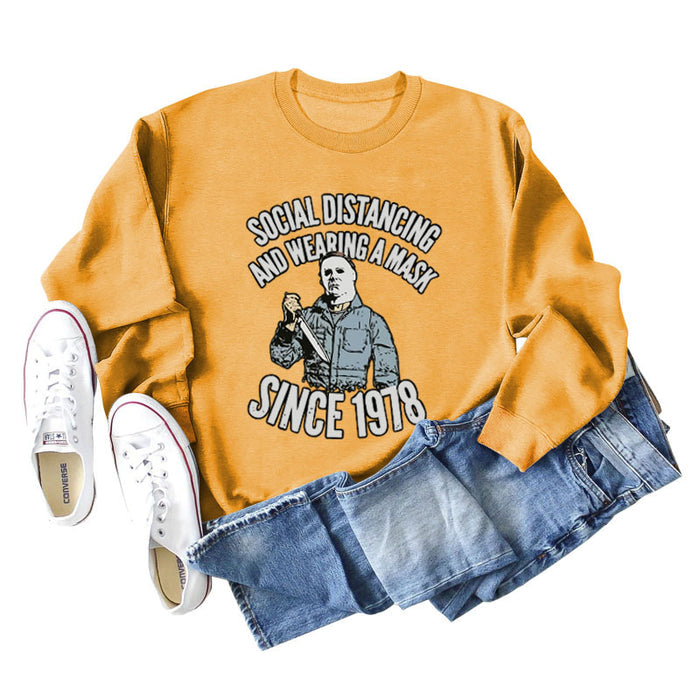 SOCIAL DISTANCING AND LETTERPRINT CREW NECK BOTTOM LONG SLEEVE SWEATER
