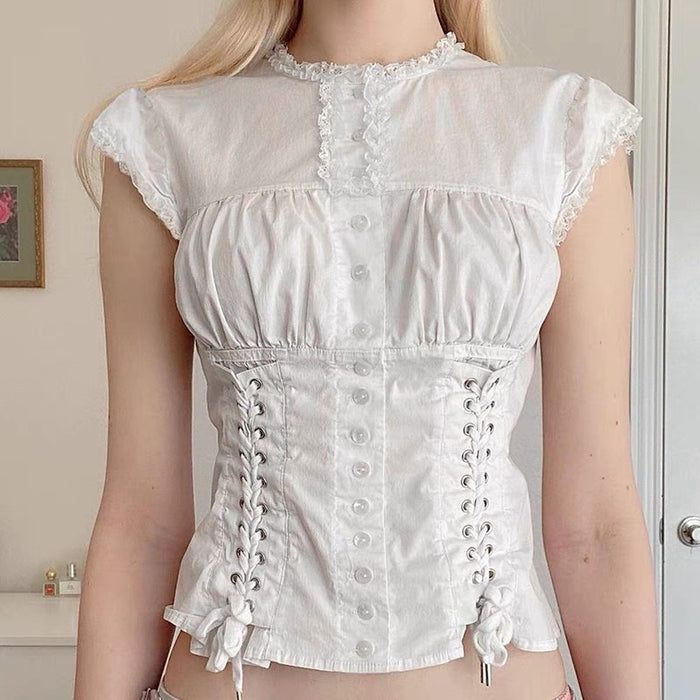 Spring Tea Mist Tie-Front French Shirt