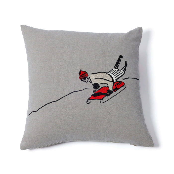 St. Moritz Glam Cotton Chambray Throw Pillow - Sledding