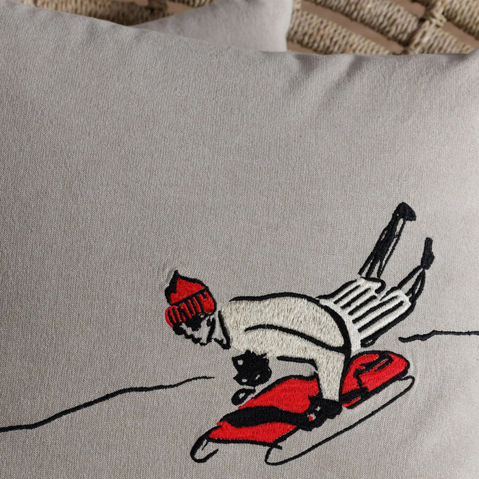 St. Moritz Glam Cotton Chambray Throw Pillow - Sledding