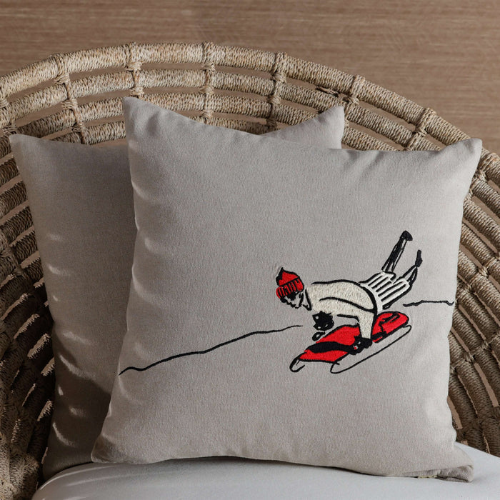 St. Moritz Glam Cotton Chambray Throw Pillow - Sledding