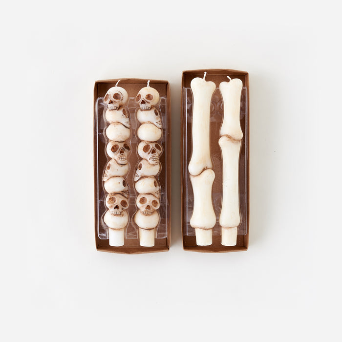 Stacked Skulls and Bones Taper Candles in Gift Box, Set of 2, Assorted Styles