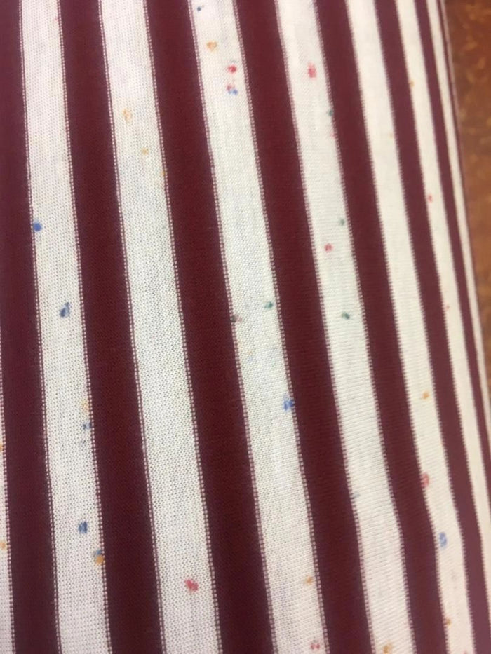 Stripe Rayon Knit- White/Burgundy/Colorful dots