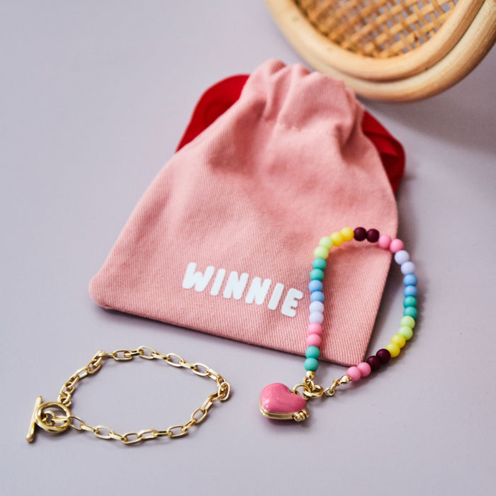 Stych Pink Heart Locket Bracelet Set