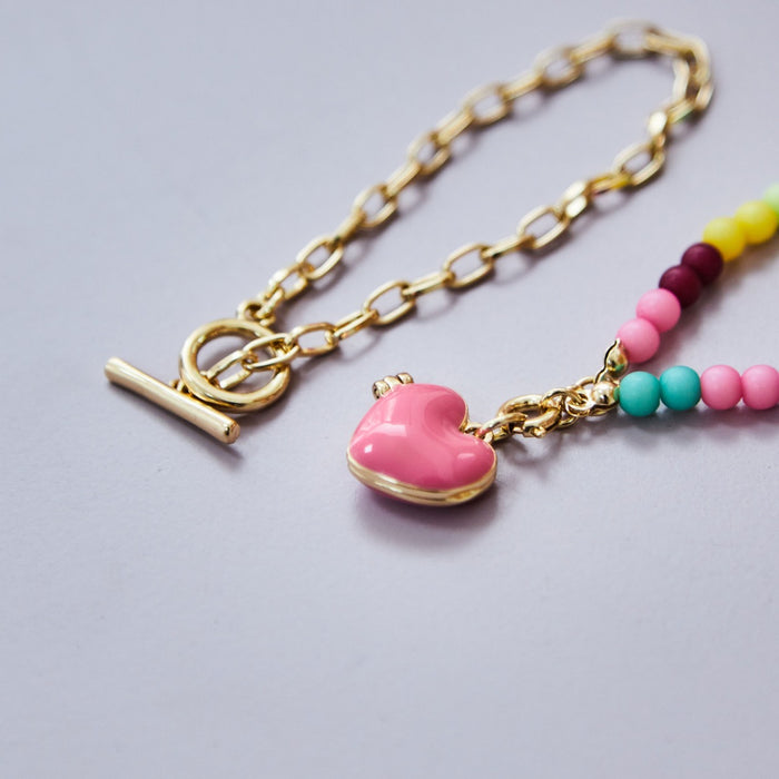 Stych Pink Heart Locket Bracelet Set