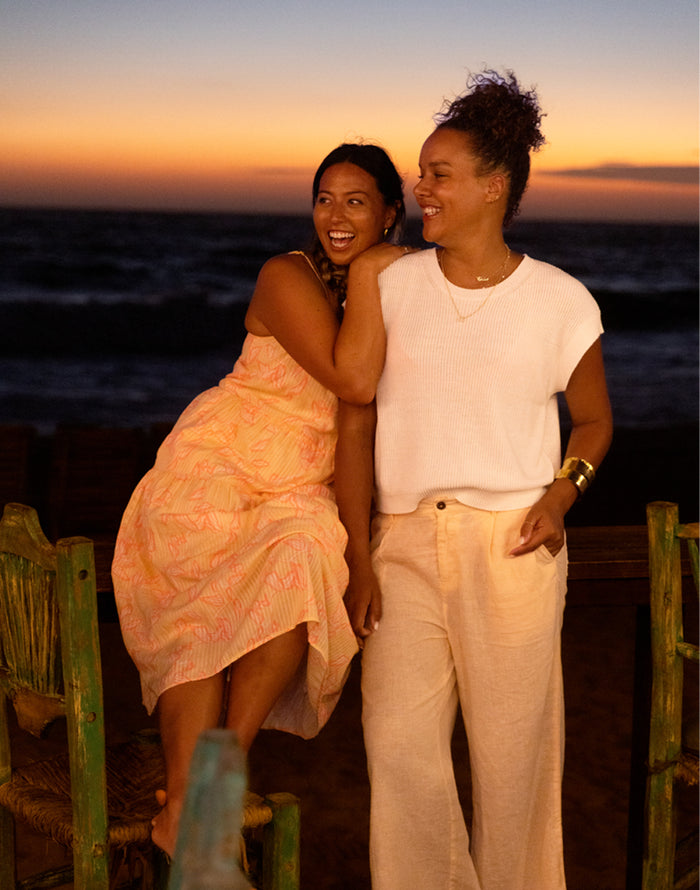 Suki Linen Pant: Peach Chambray - FINAL SALE