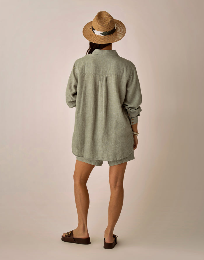 Suki Linen Short: Fatigue Chambray