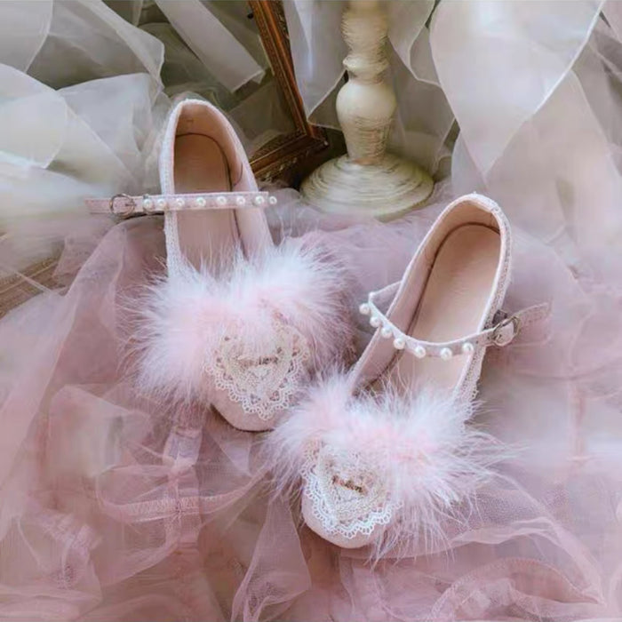 ♡ Swan's Heart ♡ - Feathered Mid Heels