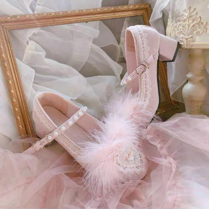 ♡ Swan's Heart ♡ - Feathered Mid Heels