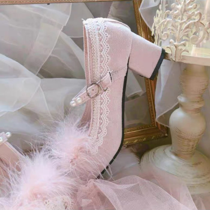 ♡ Swan's Heart ♡ - Feathered Mid Heels