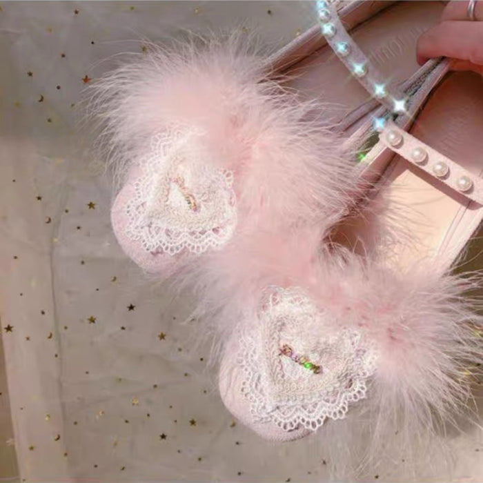♡ Swan's Heart ♡ - Feathered Mid Heels