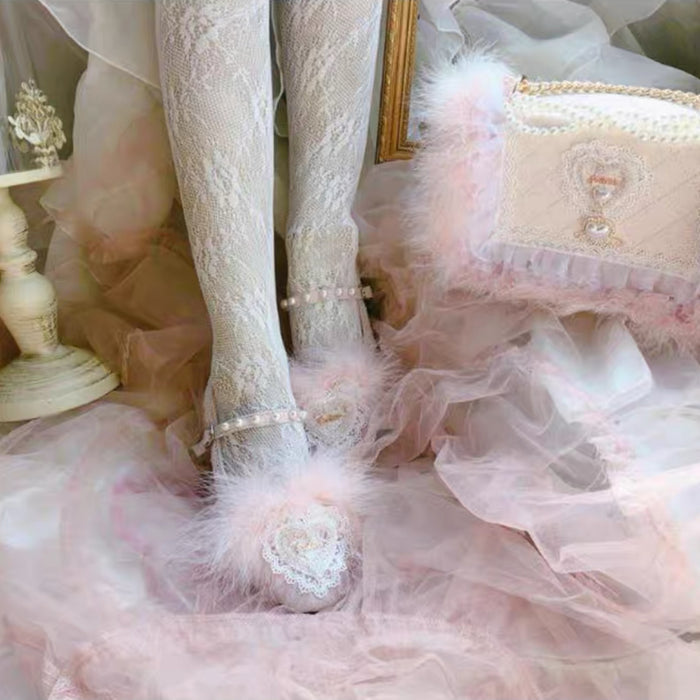 ♡ Swan's Heart ♡ - Feathered Mid Heels