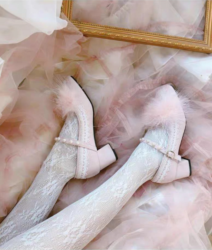 ♡ Swan's Heart ♡ - Feathered Mid Heels