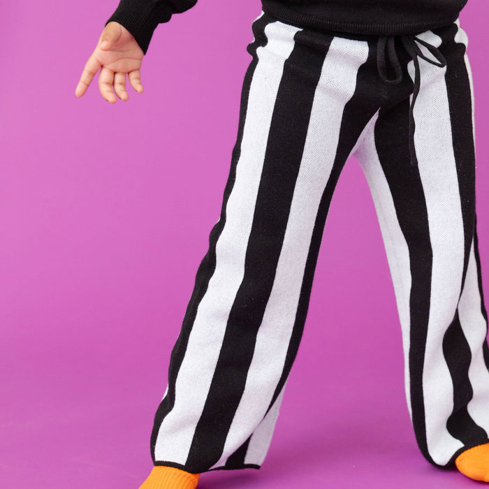 black and white stripe sweater knit pants