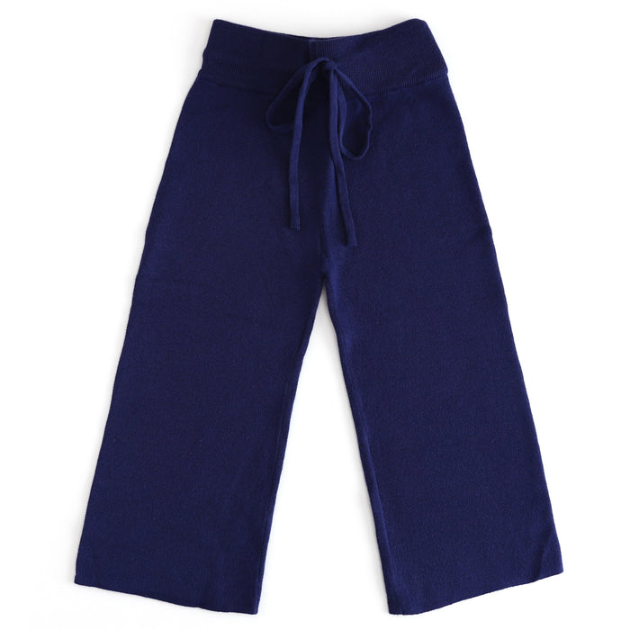 girl's 100% cotton navy blue knit sweater pants with drawstring waistband for back to school