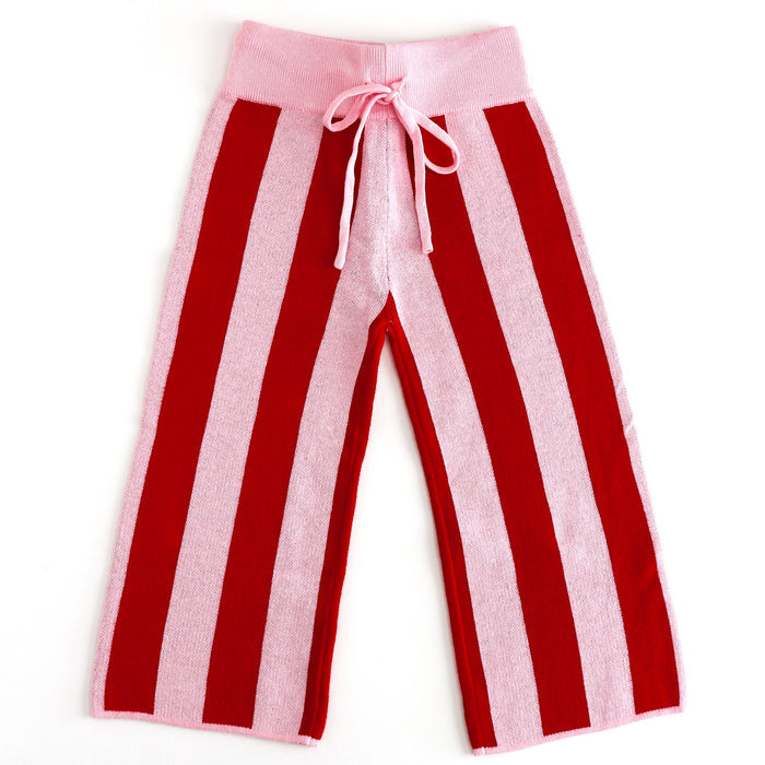girls cotton knit red and pink striped sweater pants with drawstring waistband to match back to school collection
