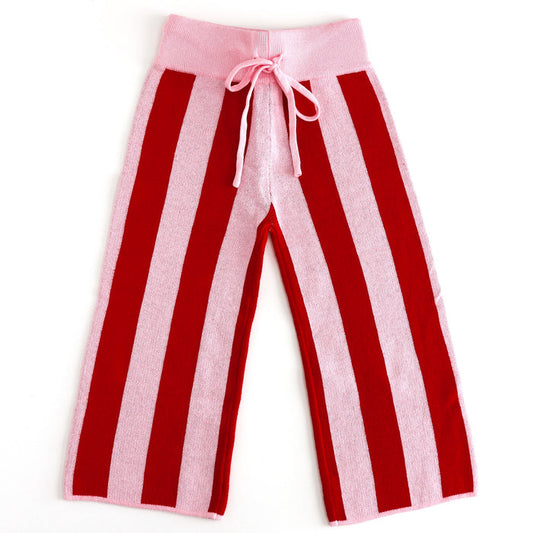 girls cotton knit red and pink striped sweater pants with drawstring waistband to match back to school collection