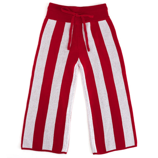 children's cotton knit sweater pants in red and white stripes with drawstring waistband