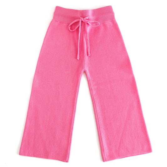 girls' pink 100% cotton knit sweater pants with drawstring waist to match spring collection