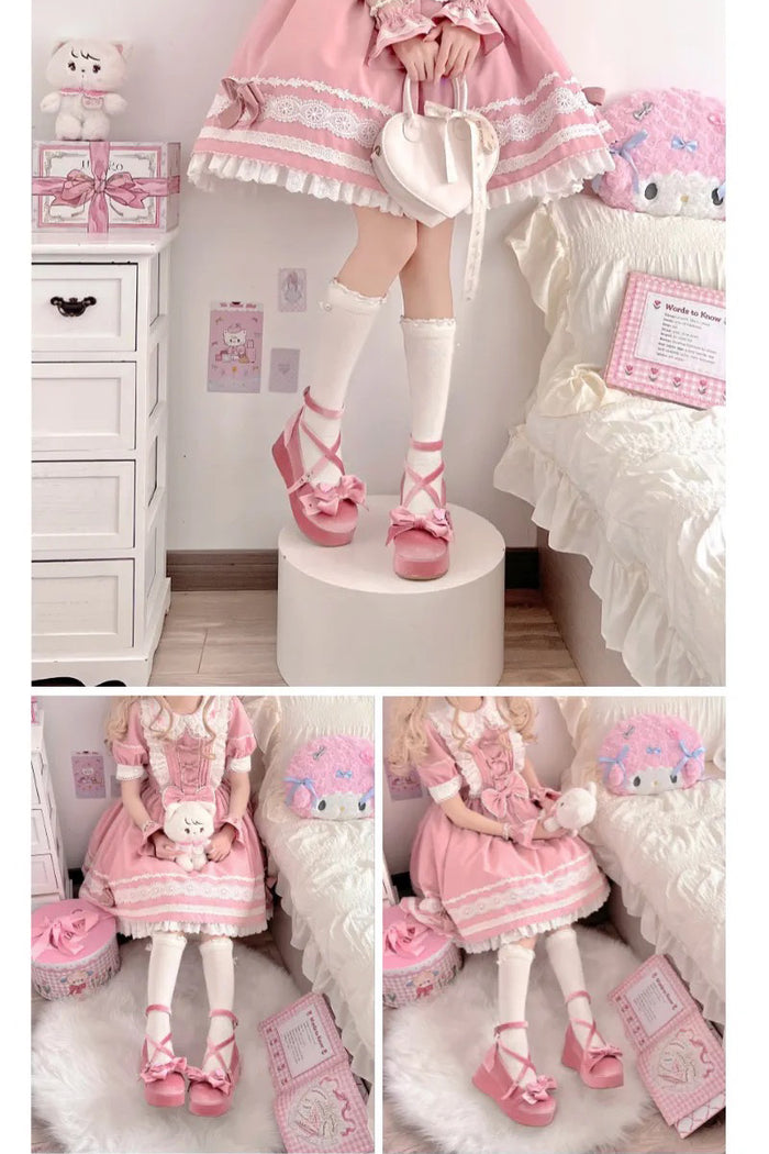♡ Sweet Doll ♡ - Velvet Flat Platforms