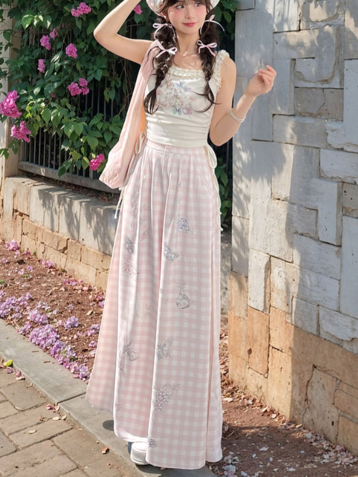Sweet Pink Butterfly Print Wide-Leg Pants