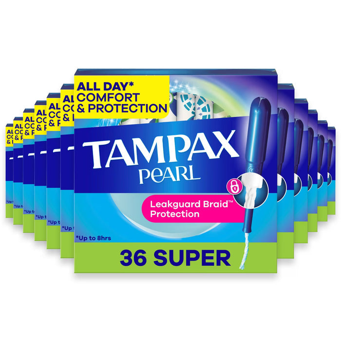 Tampax Pearl Tampons Super Absorbency with LeakGuard Braid Unscented 36 Ct - 12 Pack