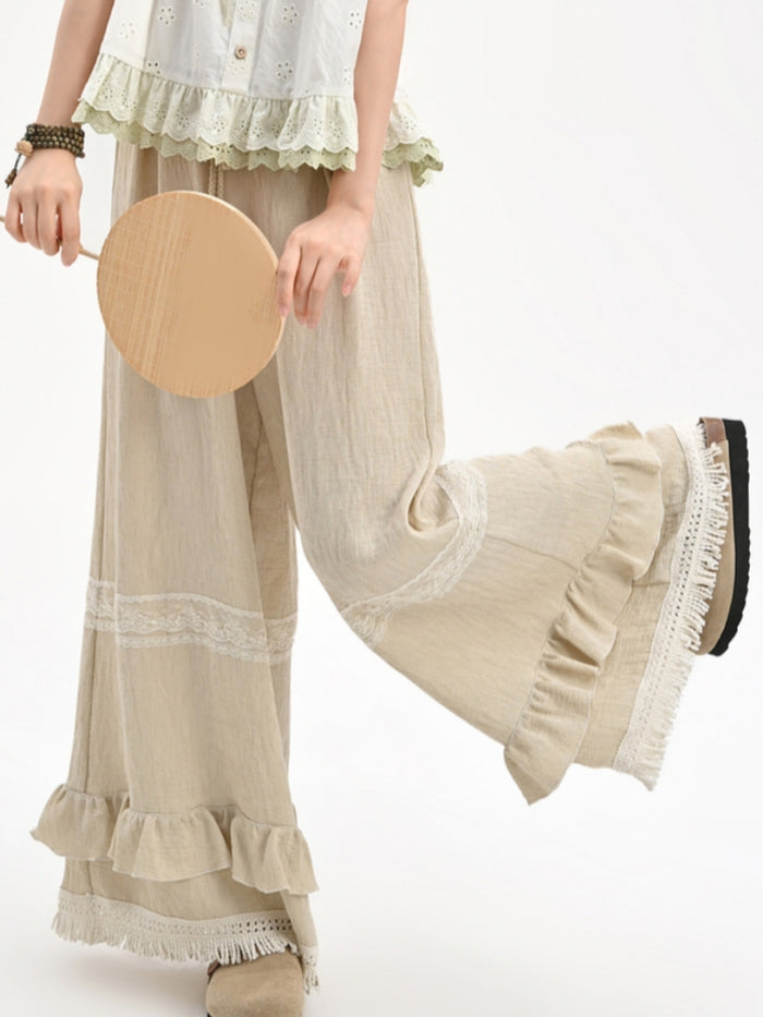 Tassel Lace Patchwork Loose Casual Pants