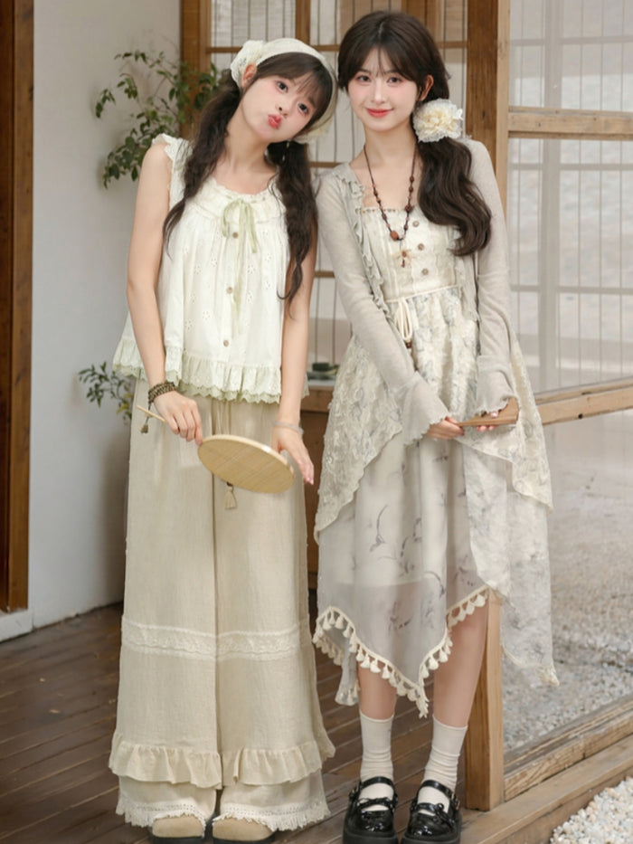 Tassel Lace Patchwork Loose Casual Pants