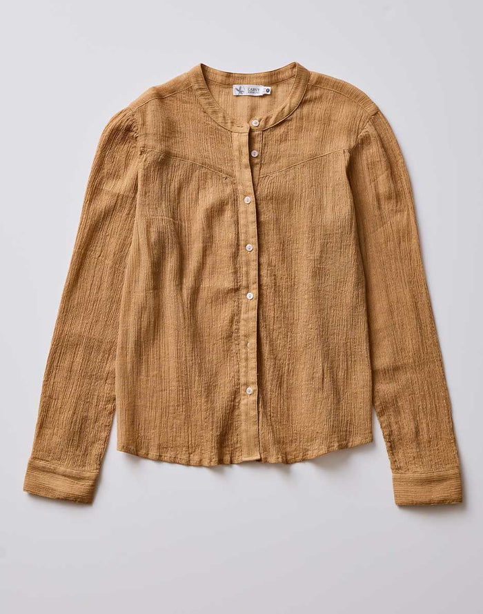 Tatum Gauze Top: Camel Lurex