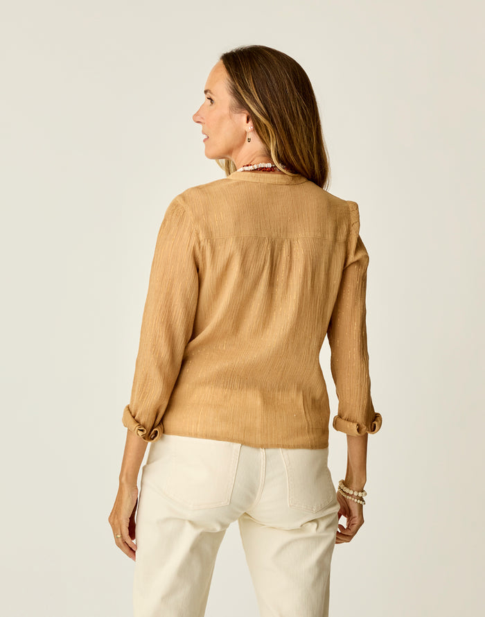 Tatum Gauze Top: Camel Lurex