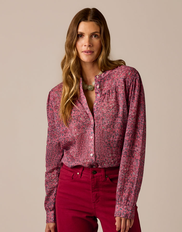Tatum Gauze Top: Deep Rouge Bandana
