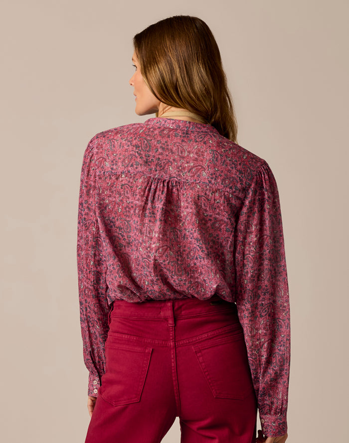 Tatum Gauze Top: Deep Rouge Bandana
