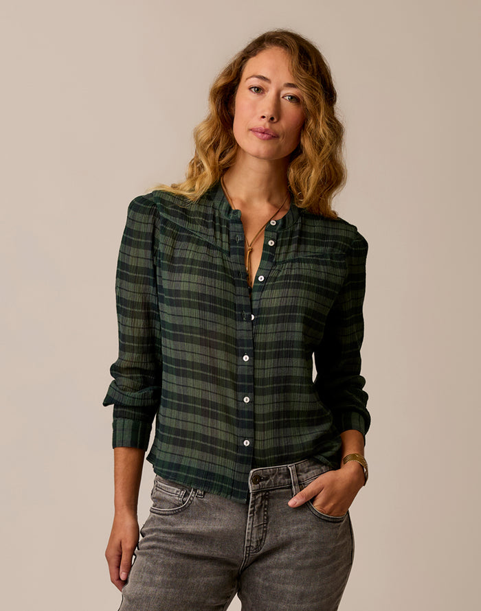 Tatum Gauze Top: Laurel Plaid