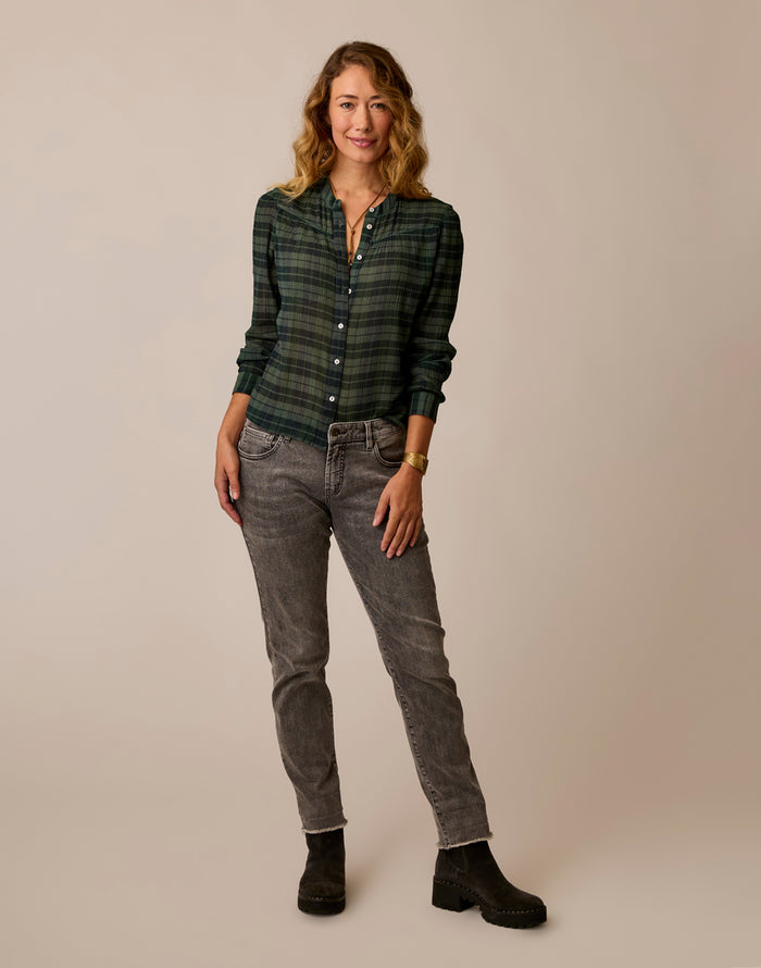 Tatum Gauze Top: Laurel Plaid