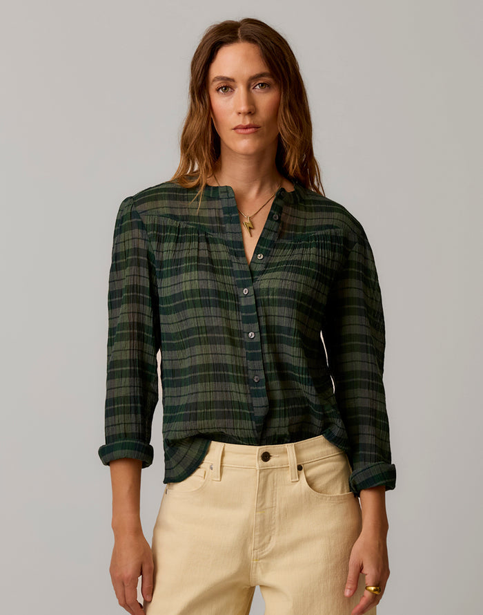 Tatum Gauze Top: Laurel Plaid