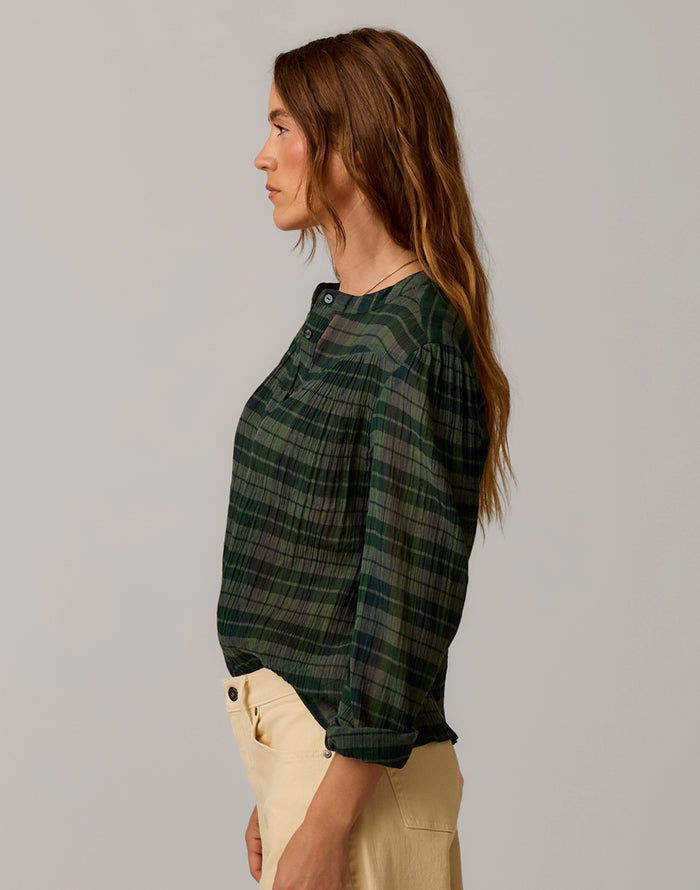 Tatum Gauze Top: Laurel Plaid
