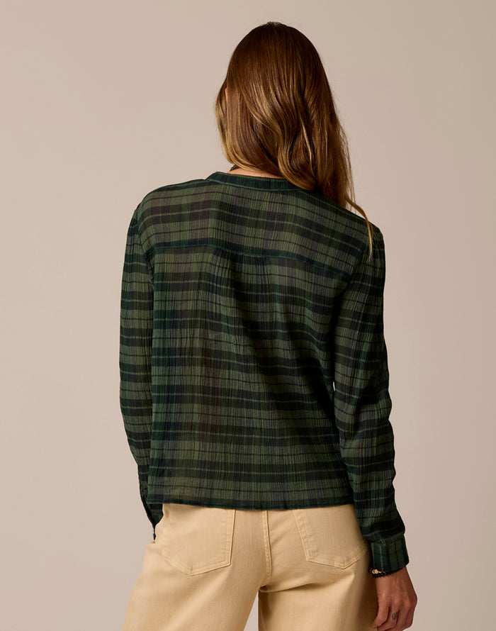 Tatum Gauze Top: Laurel Plaid