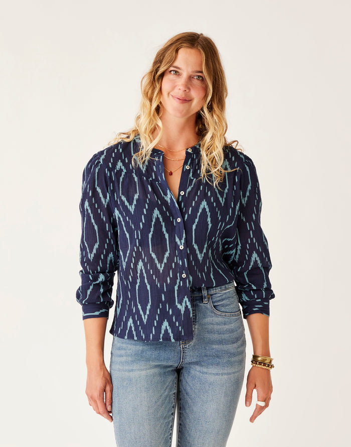 Tatum Gauze Top: Navy Diamond - FINAL SALE
