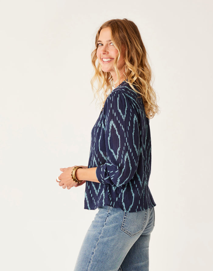 Tatum Gauze Top: Navy Diamond - FINAL SALE