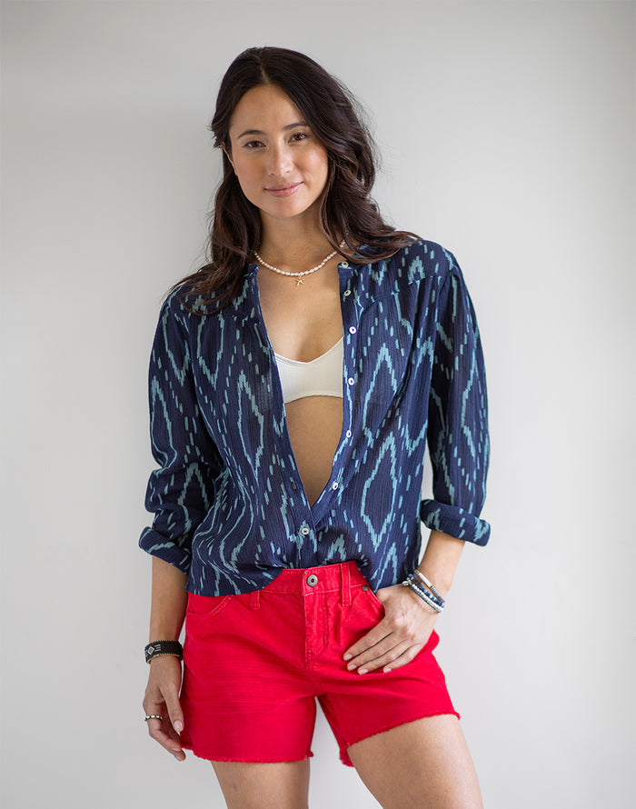 Tatum Gauze Top: Navy Diamond - FINAL SALE