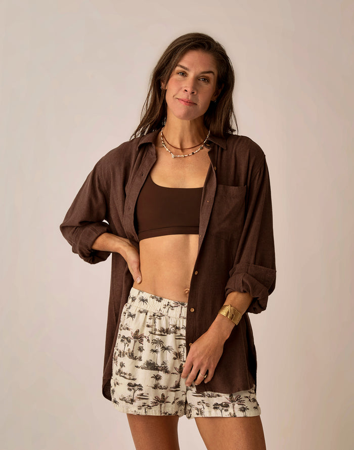 Taylor Linen Tunic: Coffee Chambray