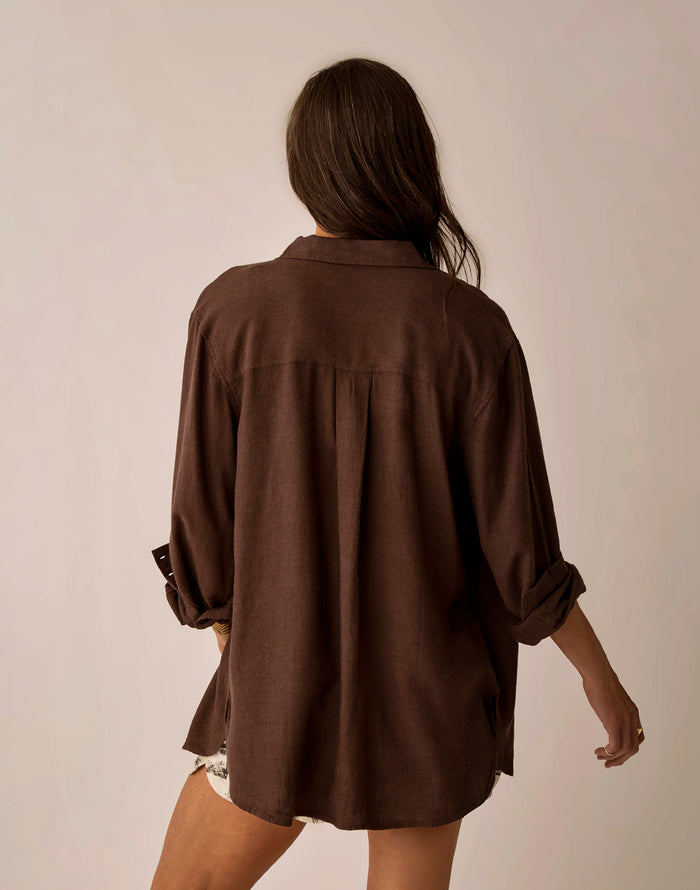 Taylor Linen Tunic: Coffee Chambray